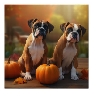 Poster Boxer chiot Automne Délice Citrouille