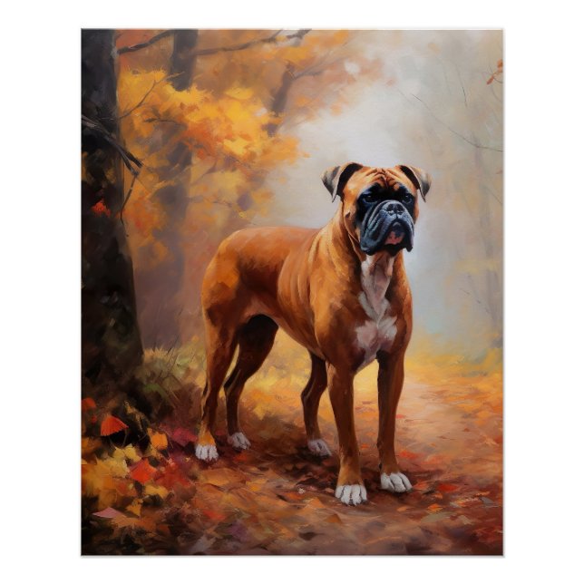 Poster Boxer en automne Feuilles automne Inspire (Devant)