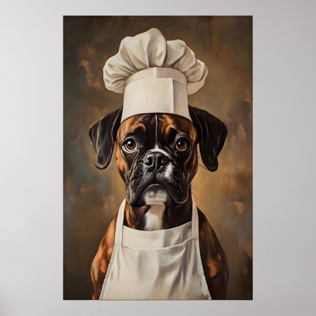 Poster Boxer In Chefs Hat Poster, Pet Poster, Boxer In (Devant)