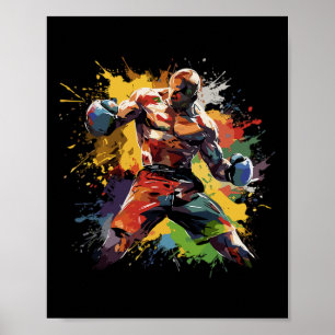 Poster Boxer Man Boxer Paint Splash Boxe Gants