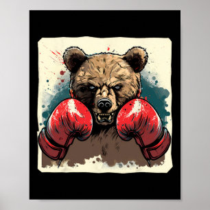 Poster Boxer Ours Avec Gants De Boxe Kickboxing Boîte Drô