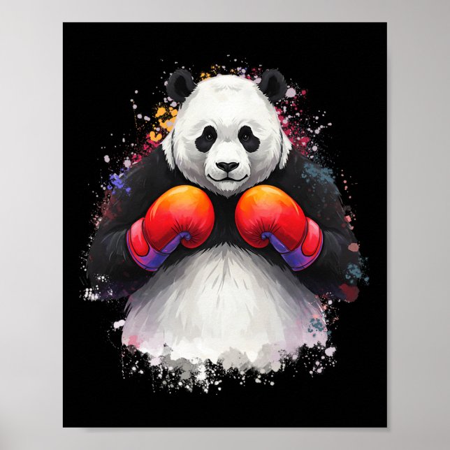 Poster Boxer Panda Boxer Aquarelle Drôle Avec Boxe (Devant)