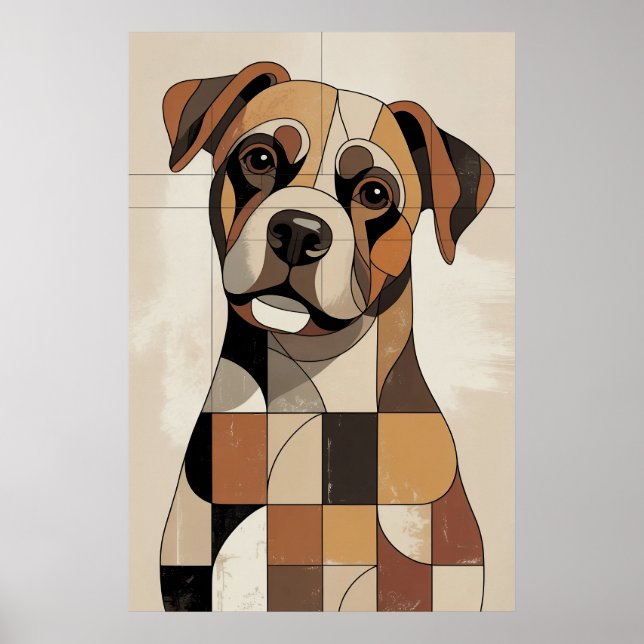 Poster Boxer Patchwork - Chien Géométrique (Devant)