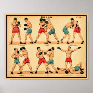Poster Boxer Stance and Punches des années 1920