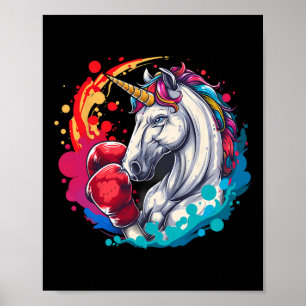 Poster Boxer Unicorn Avec Gants De Boxe Kickboxing Drôle