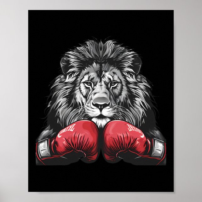 Poster Boxing Lion Portrait Motif Wildlife Kickboxing Lov (Devant)