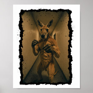 Poster Boxing Retro Kangaroo Debout Dans Le Hallway Fun