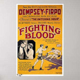 Poster BOXING Vintage JACK DEMPSEY BOX FILM Fighting Bloo