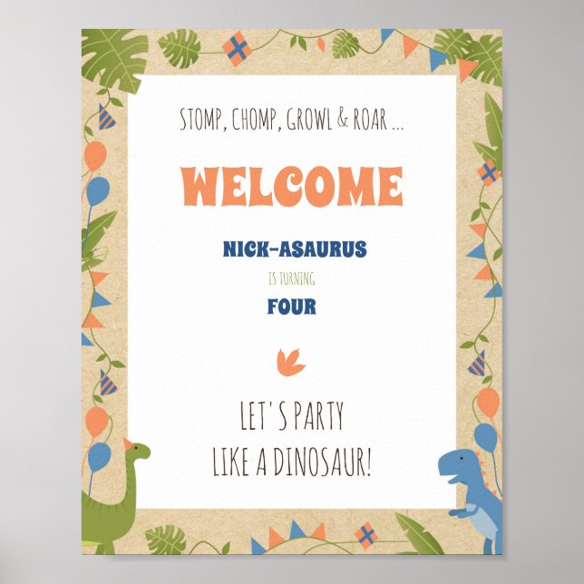 Poster Boy Birthday - Dinosaur Stomp 8x10 signe vertical (Devant)