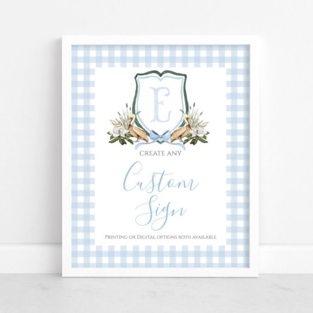 Poster Boy Blue Pelican Baby shower Custom Sign (Créateur téléchargé)