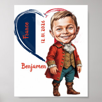 Poster Boy Caricature in French Vintage Costume