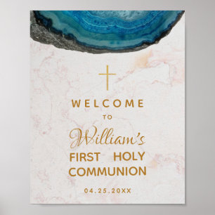 Poster Boy First Communion Blue Geode Marble Welcome