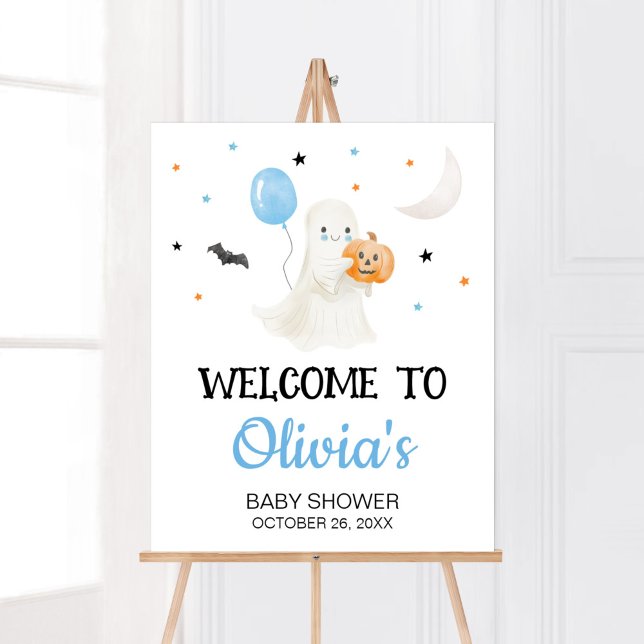 Poster Boy Halloween Little Boo Baby Shower Welcome (A Little Boo Baby Shower Welcome Sign)