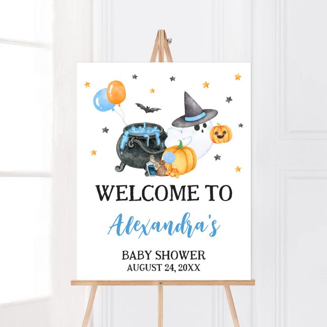 Poster Boy Little Boo Ghost Baby shower Bienvenue (Ghost Halloween Baby Shower
Welcome Sign)