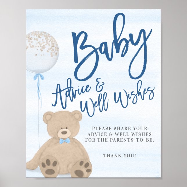 Poster Boy Teddy Bear Blue Balloon Conseils bébé Signal (Devant)