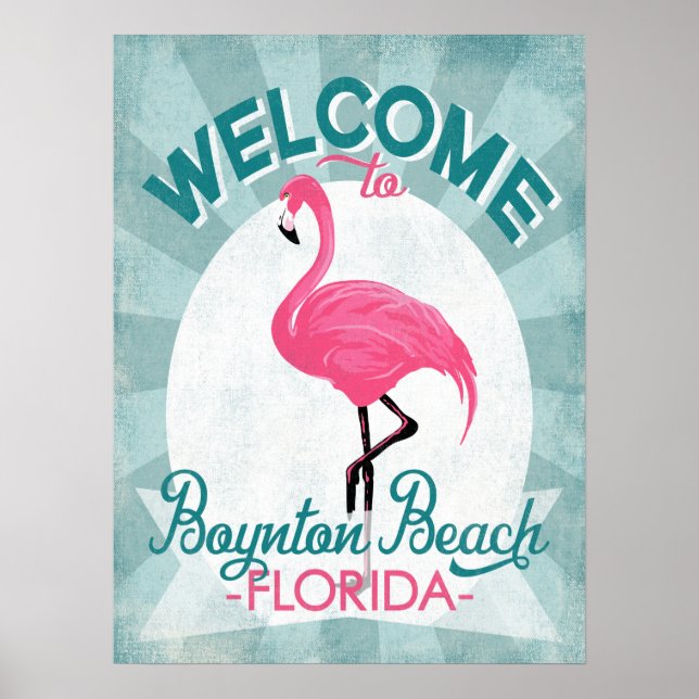 Poster Boynton Beach Florida Flamant rose rose Retro (Devant)