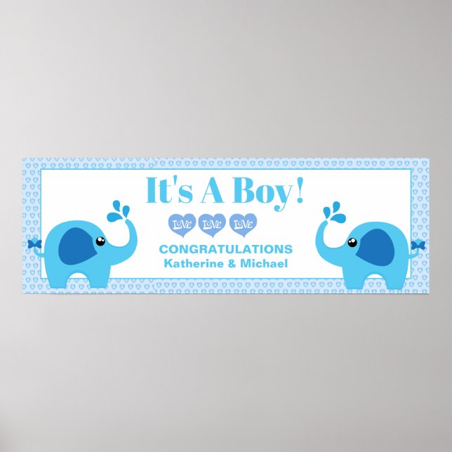 Poster Boys Baby shower Blue Elephant Party Bannière (Devant)