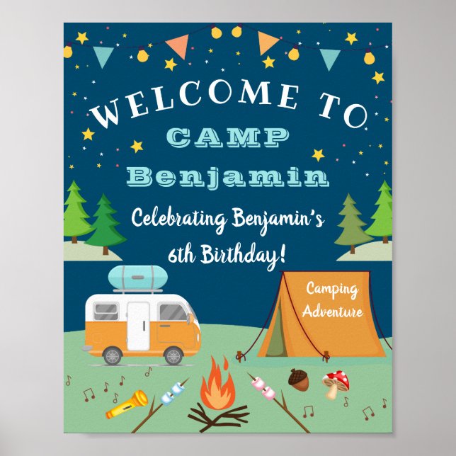 Poster Boys Camping Anniversaire Camp Out Party Bienvenue (Devant)