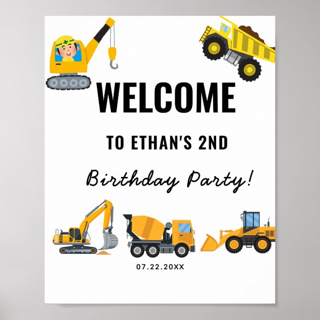 Poster Boys Construction Birthday Party Theme (Devant)