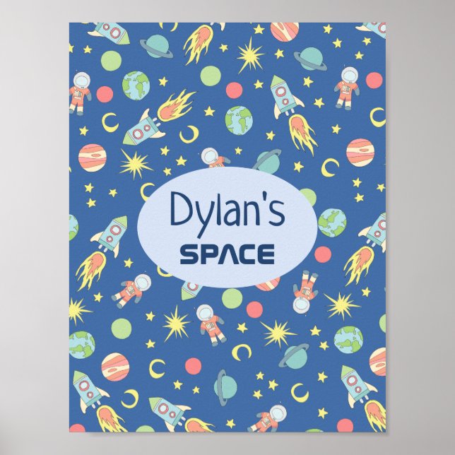 Poster Boys Rocket Ship Space Motif et nom Enfants (Devant)