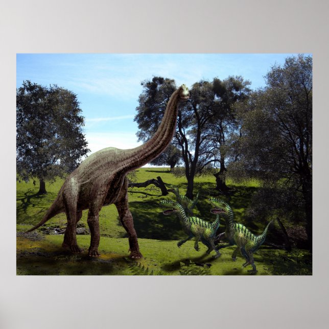 Poster ~ Brachiosaurus Attacked by Velociraptors (Front)