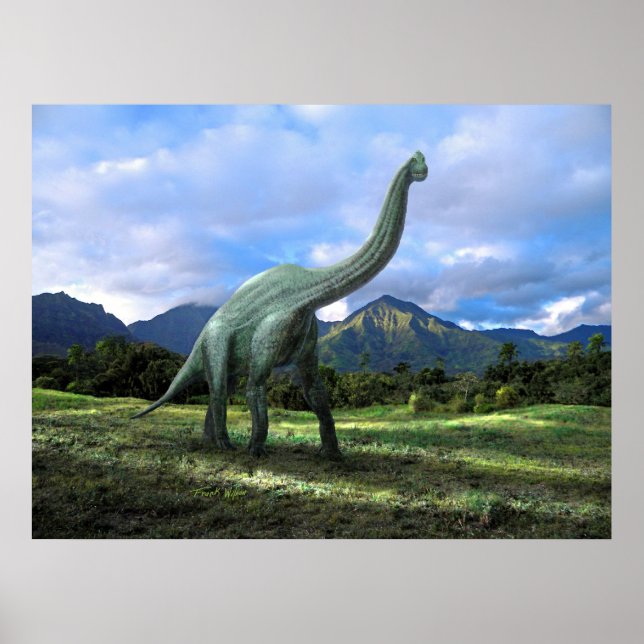 Poster ~ Brachiosaurus Dinosaur In Meadow (Front)