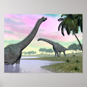 Poster Brachiosaurus dinosaurs in nature - 3D render