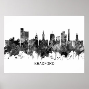 Poster Bradford England Skyline BW