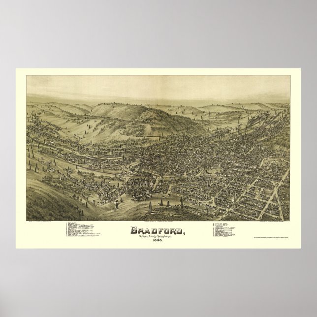 Poster Bradford, PA Carte panoramique - 1895 (Devant)