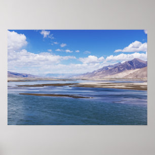 Poster Brahmaputra river and mountain landscape - Tibet