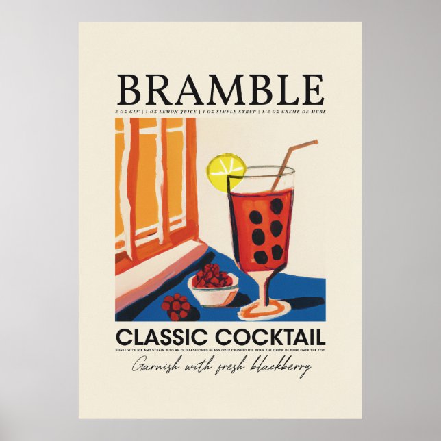 Poster Bramble Classic Cocktail Recette Abstraite Retro (Devant)