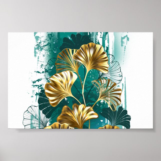 Poster Branch with Golden Leaves Ginko Biloba (Devant)