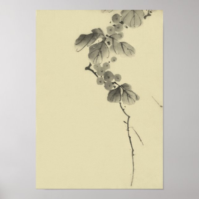 Poster Branche avec Feuilles & Berries Hokusai Fine Art (Devant)