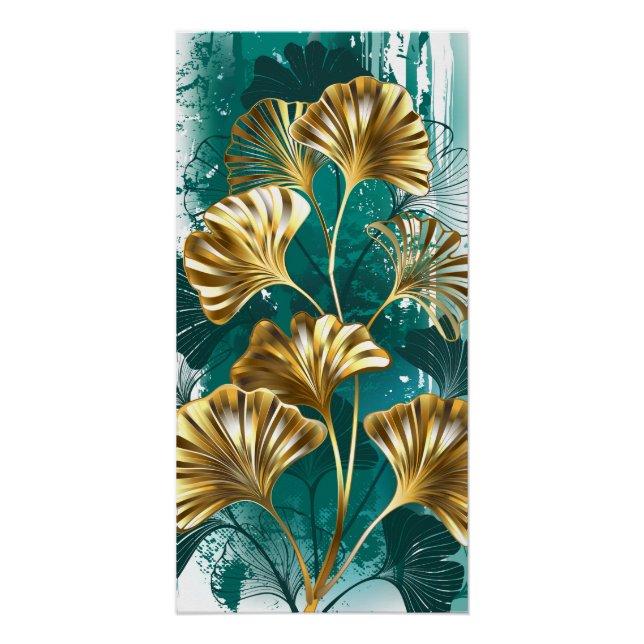 Poster Branche avec Feuilles d'or Ginko Biloba (Devant)