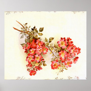 Poster Branche avec fleurs roses personnalisée