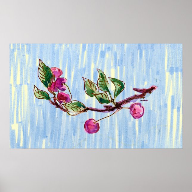 Poster Branche cerise en bleu (Devant)