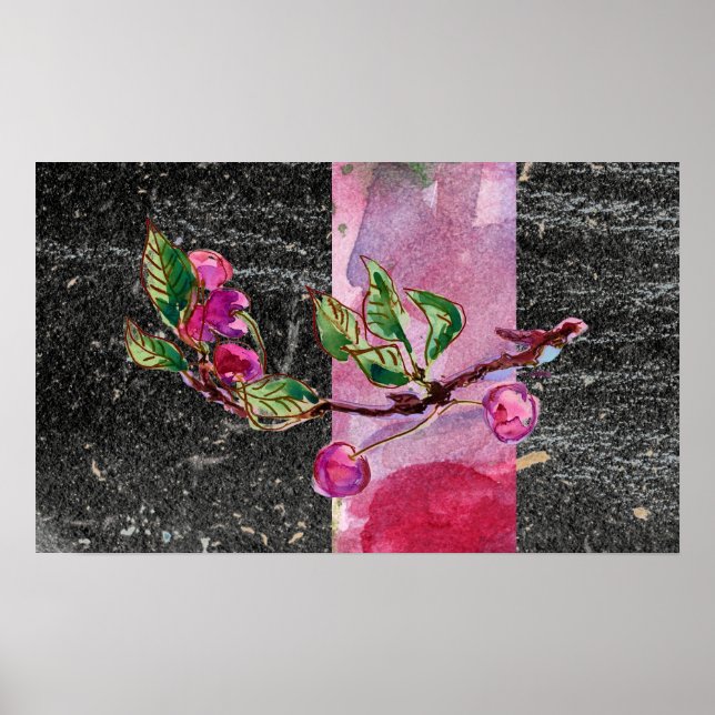 Poster Branche cerise, rouge et noir (Devant)