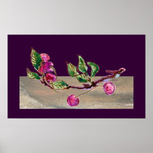 Poster Branche cerise sur violet