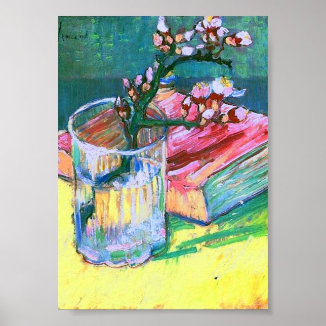 Poster Branche d'amande fleurie Livre de verre Van Gogh F (Devant)