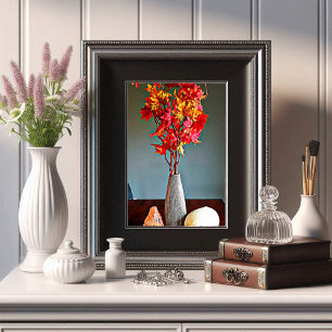 Poster branche d'arbre feuille rouge Gourds encore vie ab