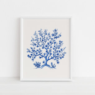 Poster Branche de corail bleu - Bleu côtier sur beige