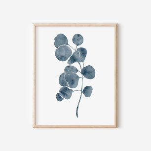 Poster Branche de Eucalyptus à l'Aquarelle Bleu Tranquill