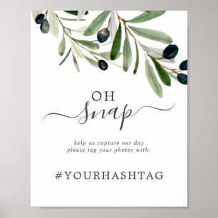 Poster Branche Olive moderne Oh Snap Mariage Hashtag