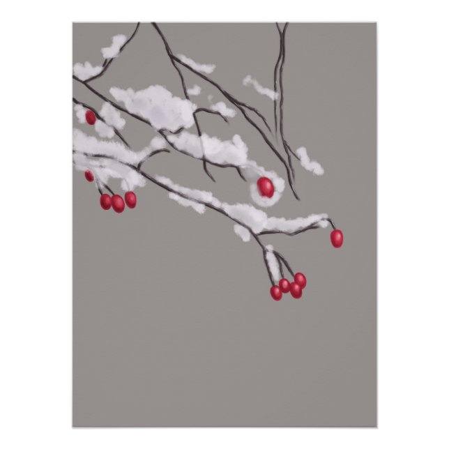 Poster Branches De Baies D'Hiver Couvertes De Neige (Devant)