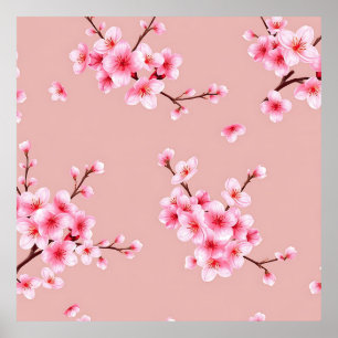 Poster Branches de fleurs de cerisier rose motif