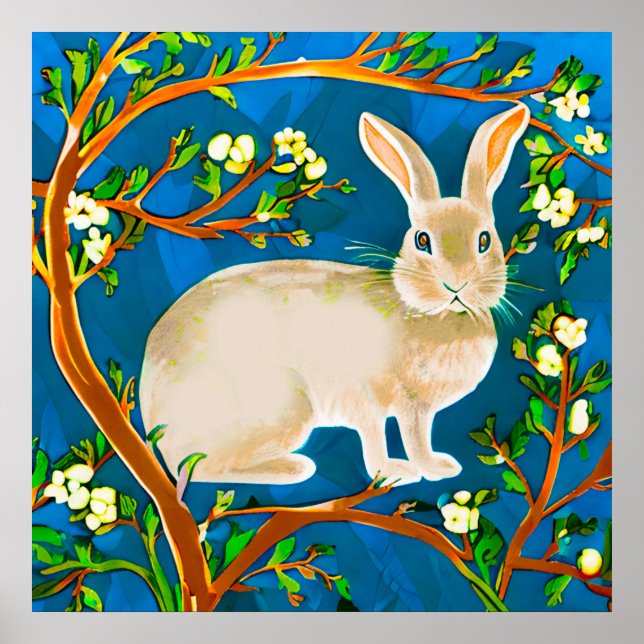Poster Branches de lapin sauvage et de fleurs (Devant)