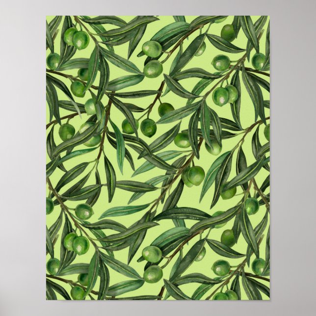 Poster Branches d'olive sur le vert miel (Devant)