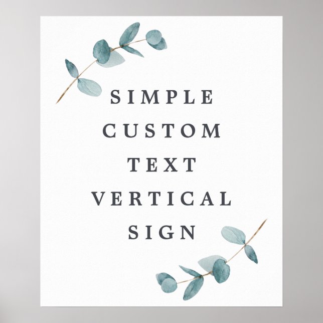 Poster Branches Eucalyptus simples Texte personnalisé 20x (Devant)