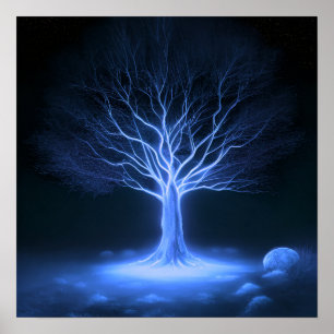 Poster Branches vides Arbre brillant - bleu foncé