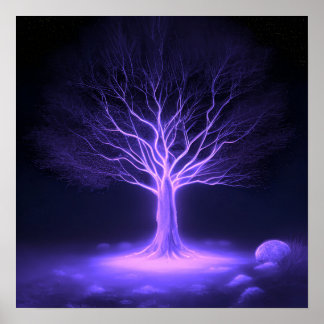 Poster Branches vides Arbre brillant - Violet